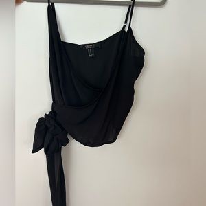 F21 black satin cropped wrap top. Size M